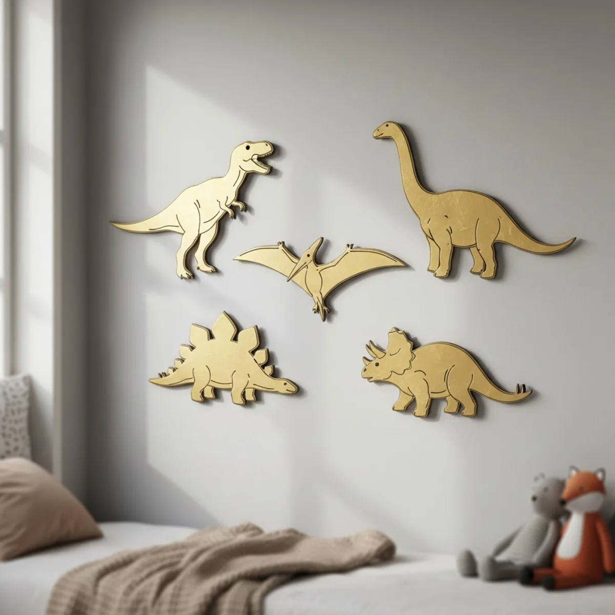 Birch plywood decoration dinosaur set 5 pieces