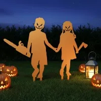 Creepy Couple Halloween Yard Stakes – Boy with Chainsaw & Girl with Axe