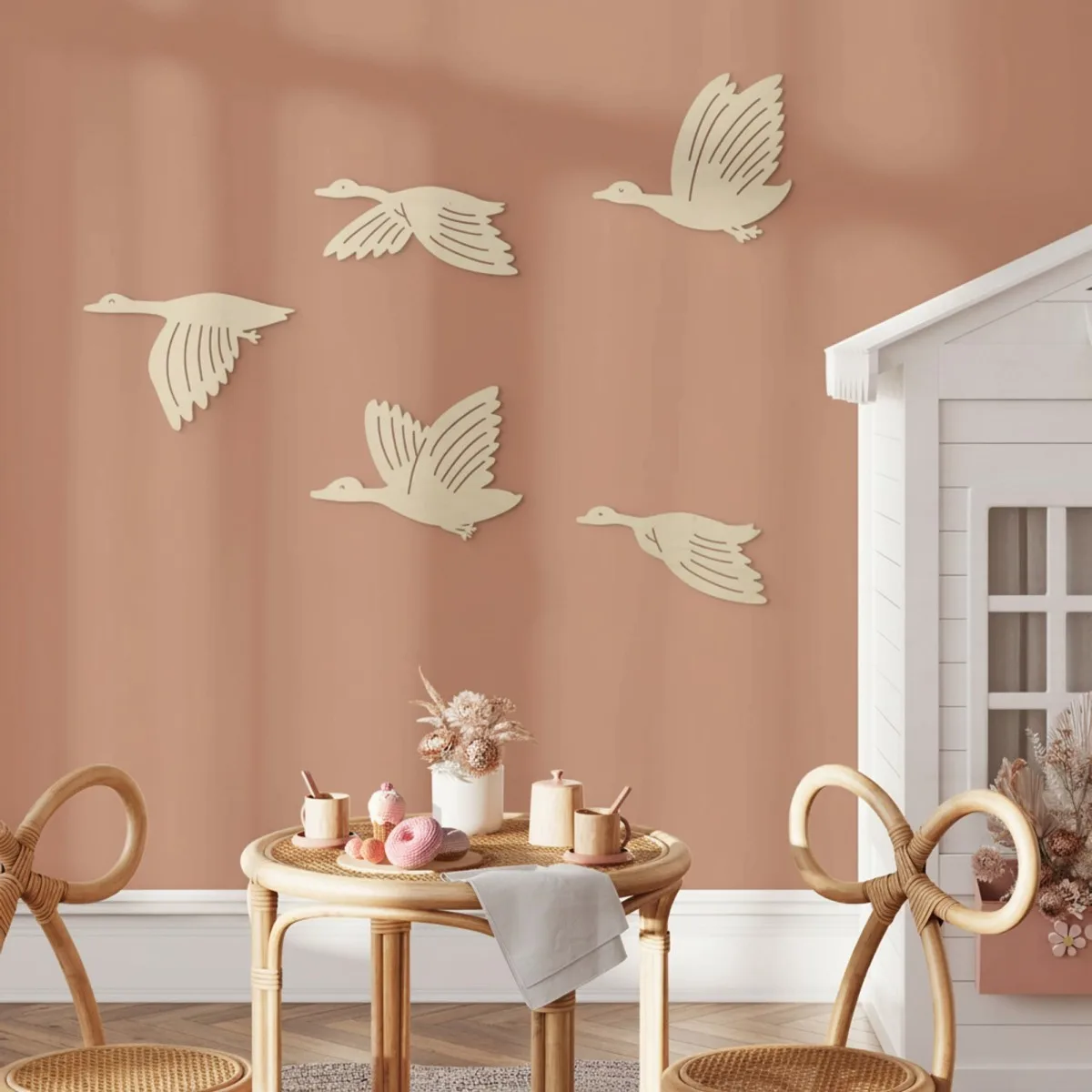 Décoration murale en contreplaqué de bouleau – Oies volantes, set de 5 pièces 88x60 cm