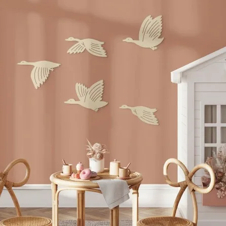 Wanddecoratie van berkenmultiplex – Vliegende ganzen, set van 5 stuks 88x60 cm