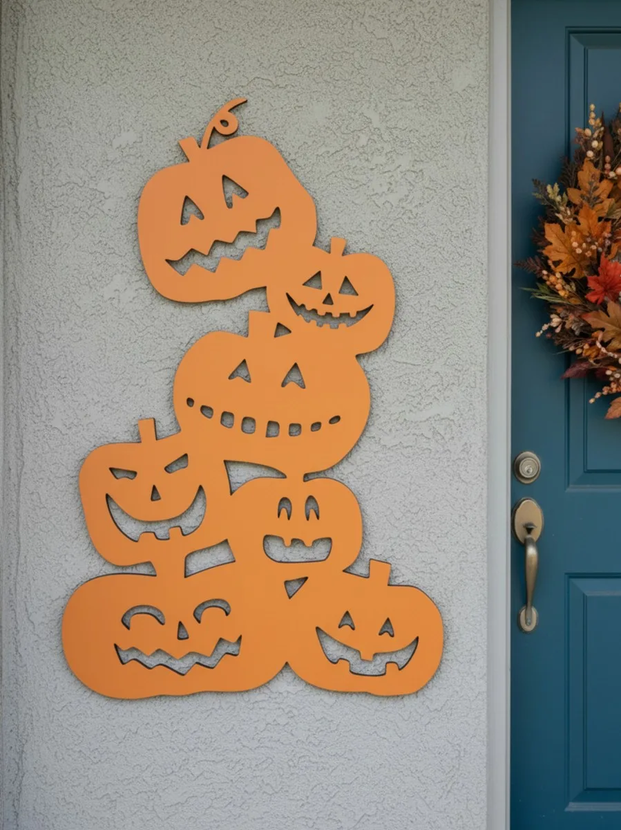 Déco murale Halloween pile de citrouilles – six citrouilles sculptées 60 cm