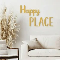 Houten woorden „Happy Place” van berkenmultiplex – wanddecoratie