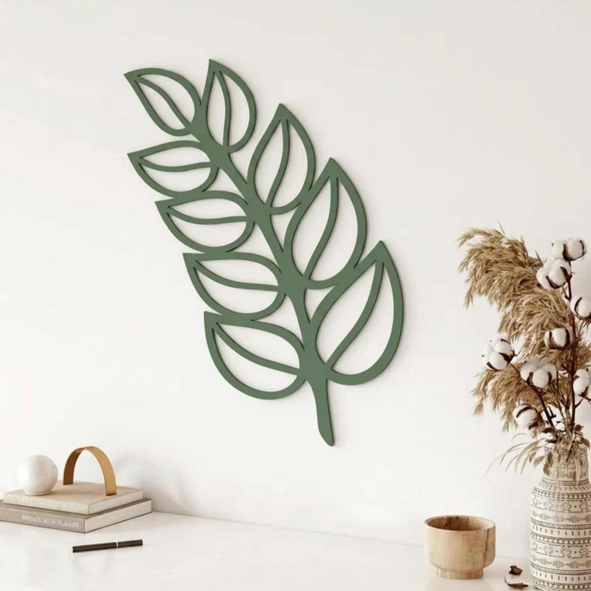 Blad wanddecoratie van berken multiplex – botanische laserdecoratie, 60 x 34 cm