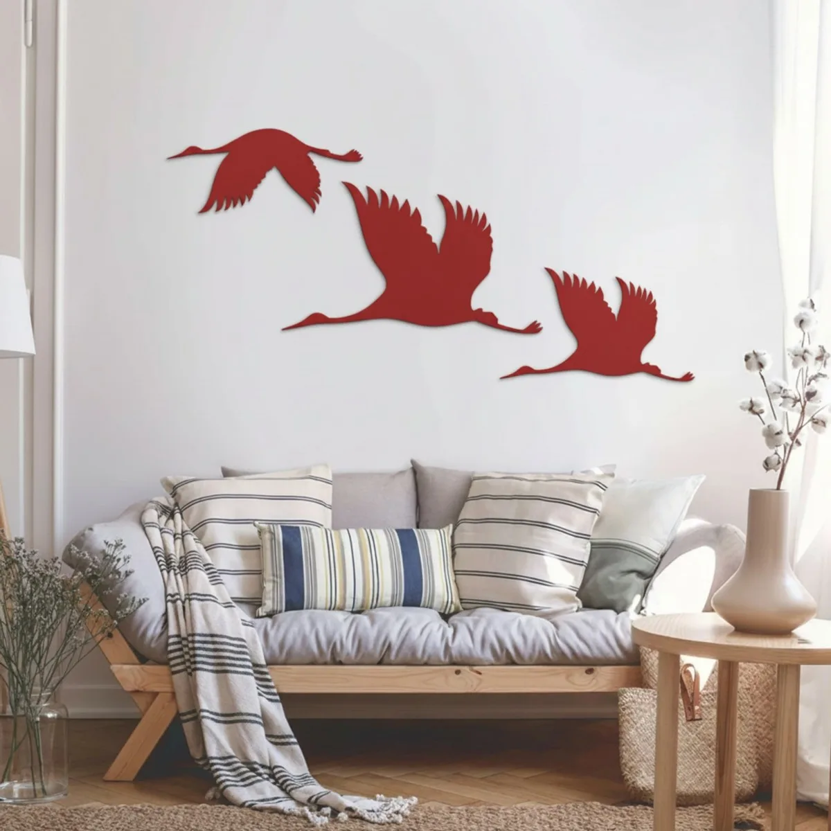 Décoration murale « Vol de Grues », set de 3 – Contreplaqué de bouleau