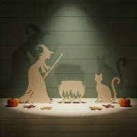 Witch with Cauldron and Cat — Halloween Wooden Silhouette Set