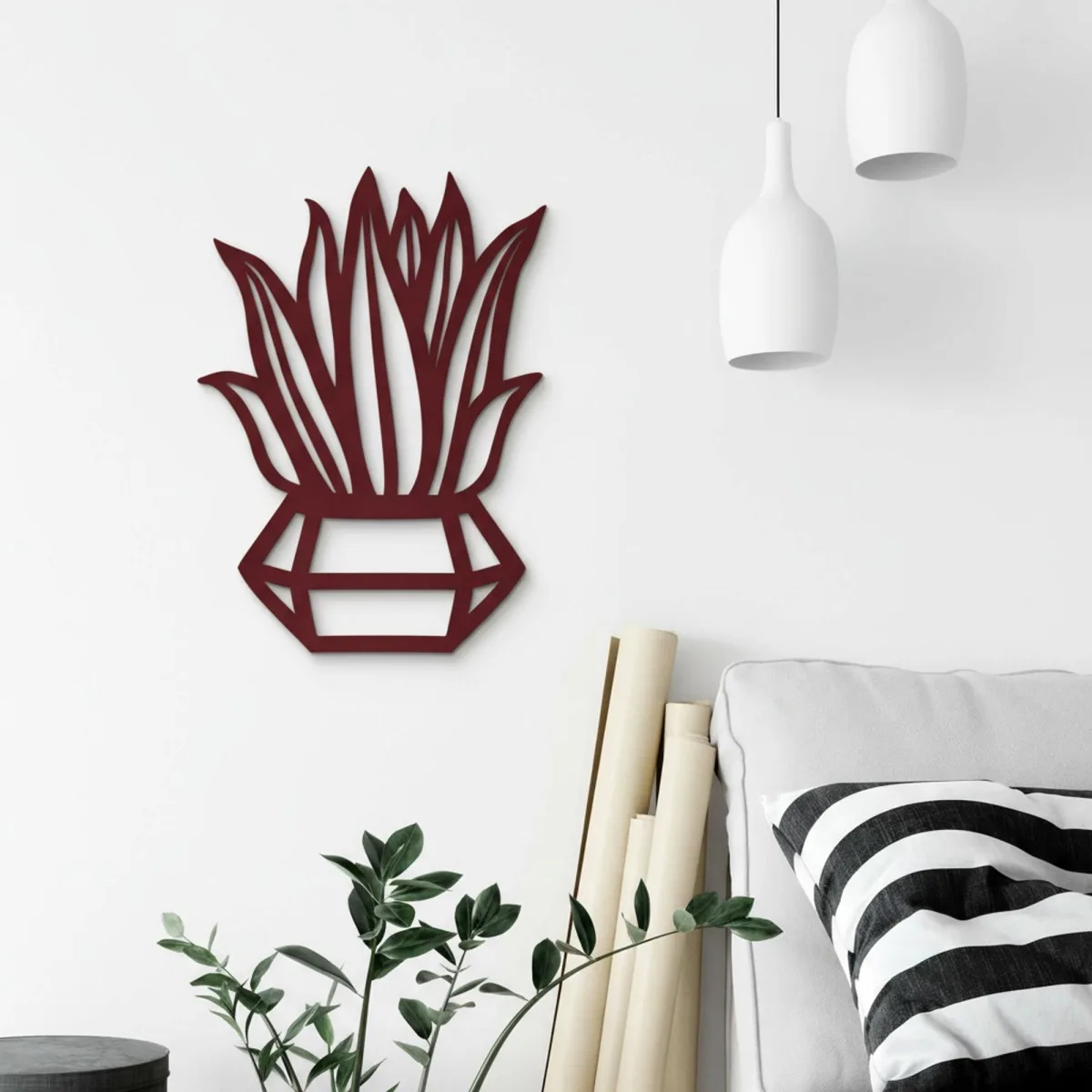 Diamond Potted Plant Wall Decor – Laser-Cut Birch Plywood