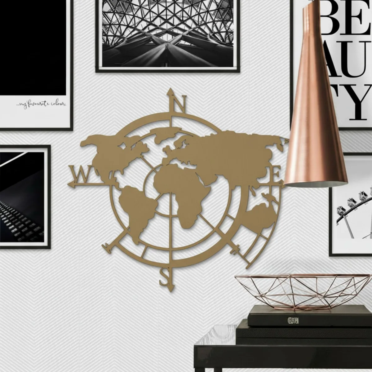 Wanddecoratie „Wereldkaart windstreken“ – berken multiplex