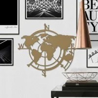 Wanddecoratie „Wereldkaart windstreken“ – berken multiplex