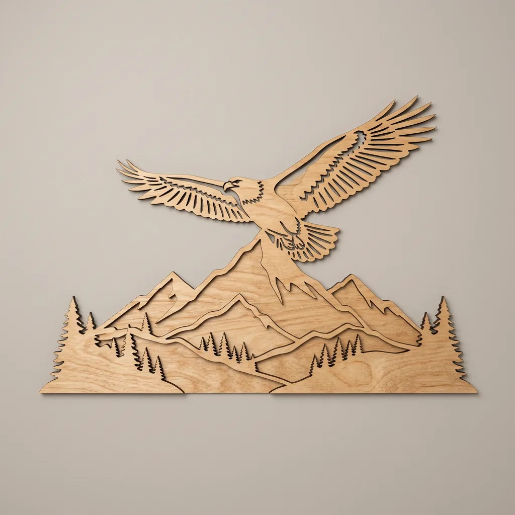 Décoration en bois contreplaqué Aigle au-dessus des montagnes