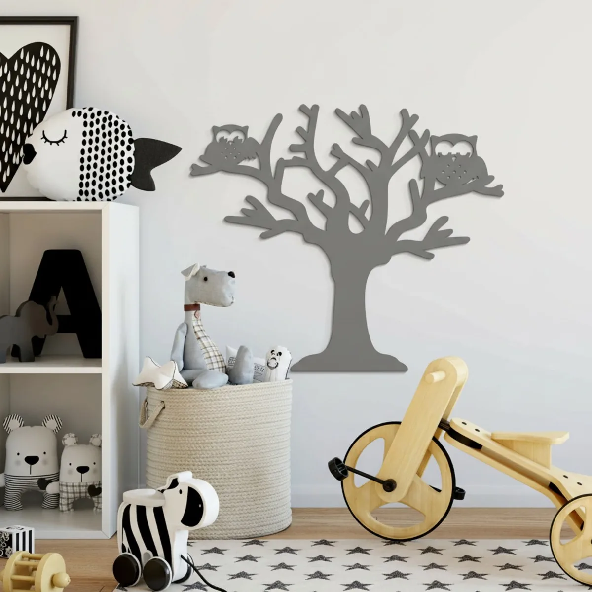 Déco murale en contreplaqué – Arbre aux deux chouettes