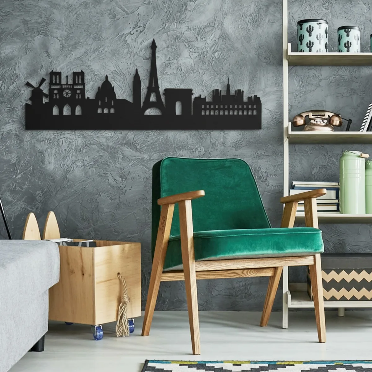 Paris Skyline Birch Plywood Wall Decor – Eiffel Tower Silhouette