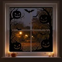 Halloween Window Silhouette Decor – Haunted Branches, Pumpkins & Bats