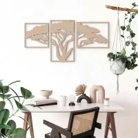 Houten wanddecoratie: Afrikaanse boom (3 delen) – Berken multiplex