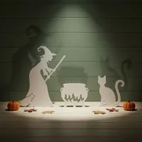 Witch with Cauldron and Cat — Halloween Wooden Silhouette Set