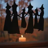 Déco murale coven de sorcières – silhouette de six sorcières main dans la main – contreplaqué de bouleau