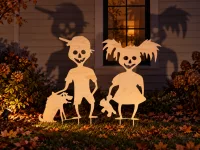 Gruselige Halloween-Kinder Gartenset – Zombie-Junge, Mädchen, Hund & Teddy