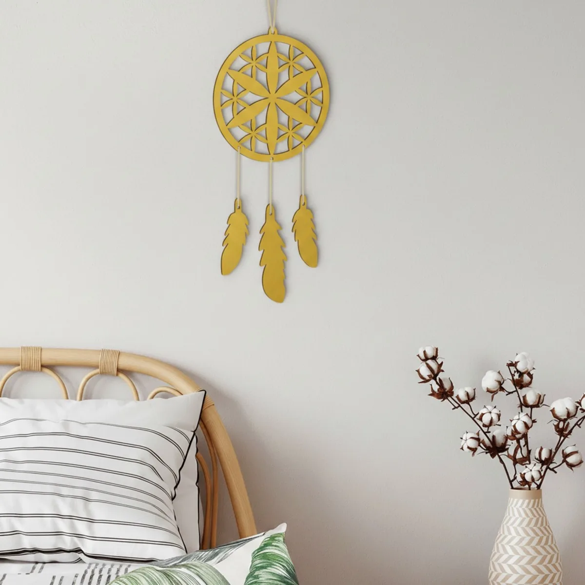 Déco murale en contreplaqué – Attrape-rêves avec une fleur (4 pièces)