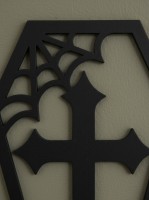 Coffin Wall Decor – Cross & Spider Web – Birch Plywood 30x45 cm