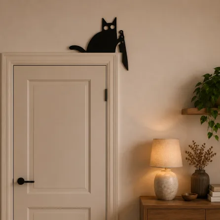 Deurversiering: Kat met mes