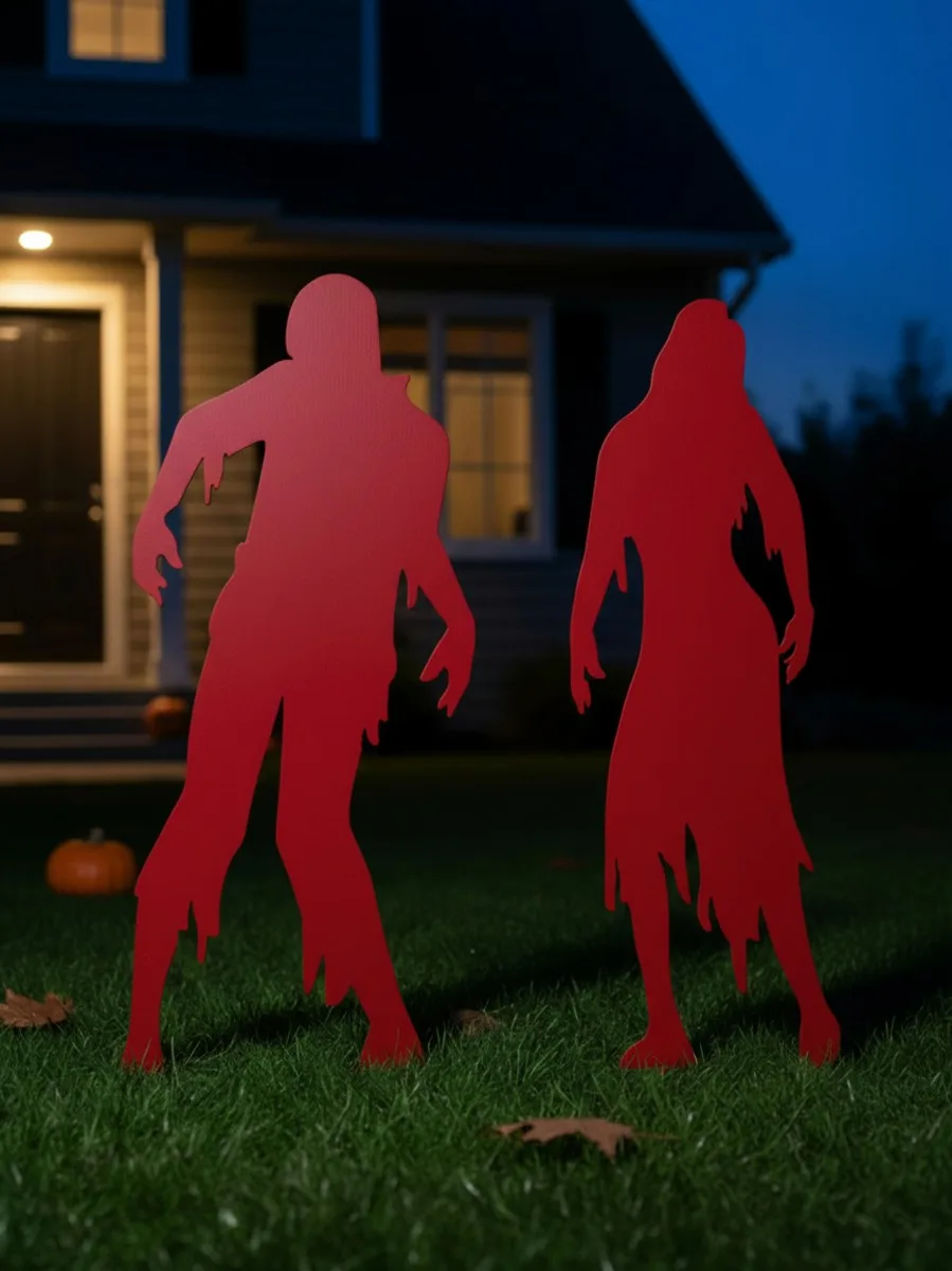 Couple de zombies Halloween pour jardin – Ensemble de 2 silhouettes en bois