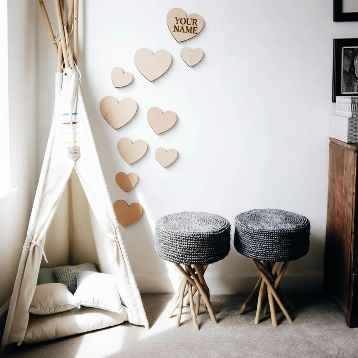 Birch Plywood Wood Wall Decoration - Hearts (10 pieces)