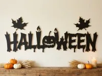 Halloween Wall Sign – Dripping HALLOWEEN Letters with Pumpkin and Candles