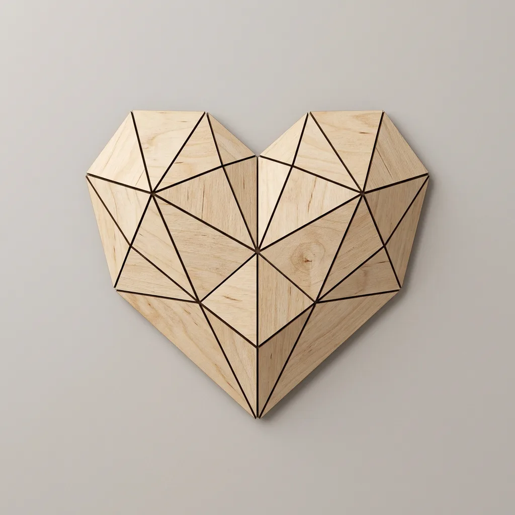 Origami Heart Wall Decor – Birch Plywood – 3 Sizes