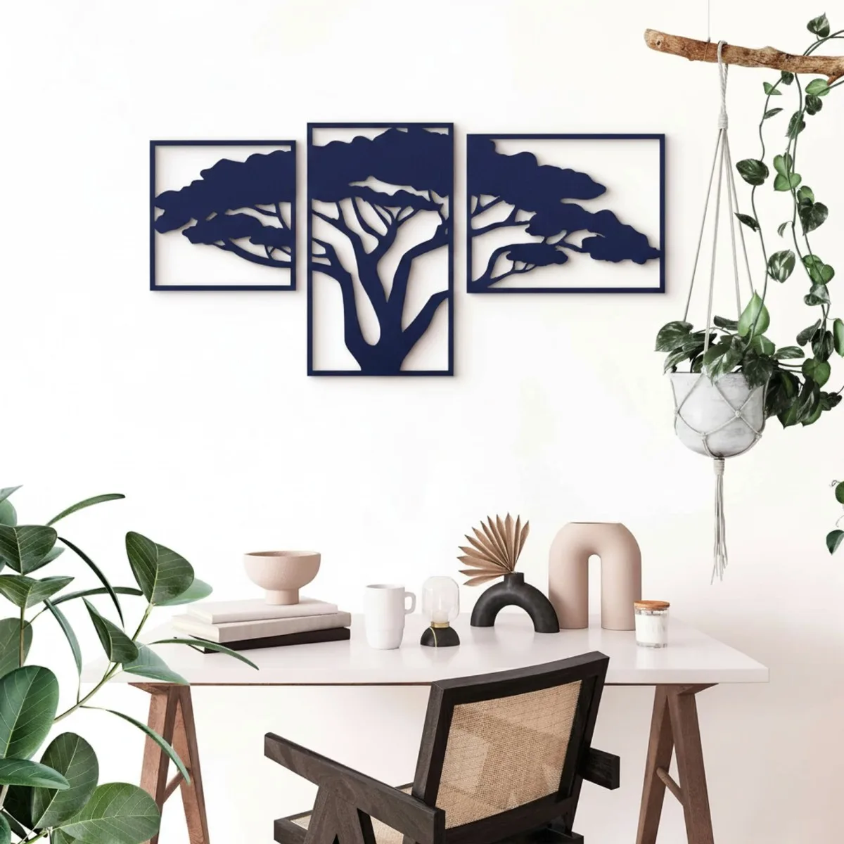 Houten wanddecoratie: Afrikaanse boom (3 delen) – Berken multiplex
