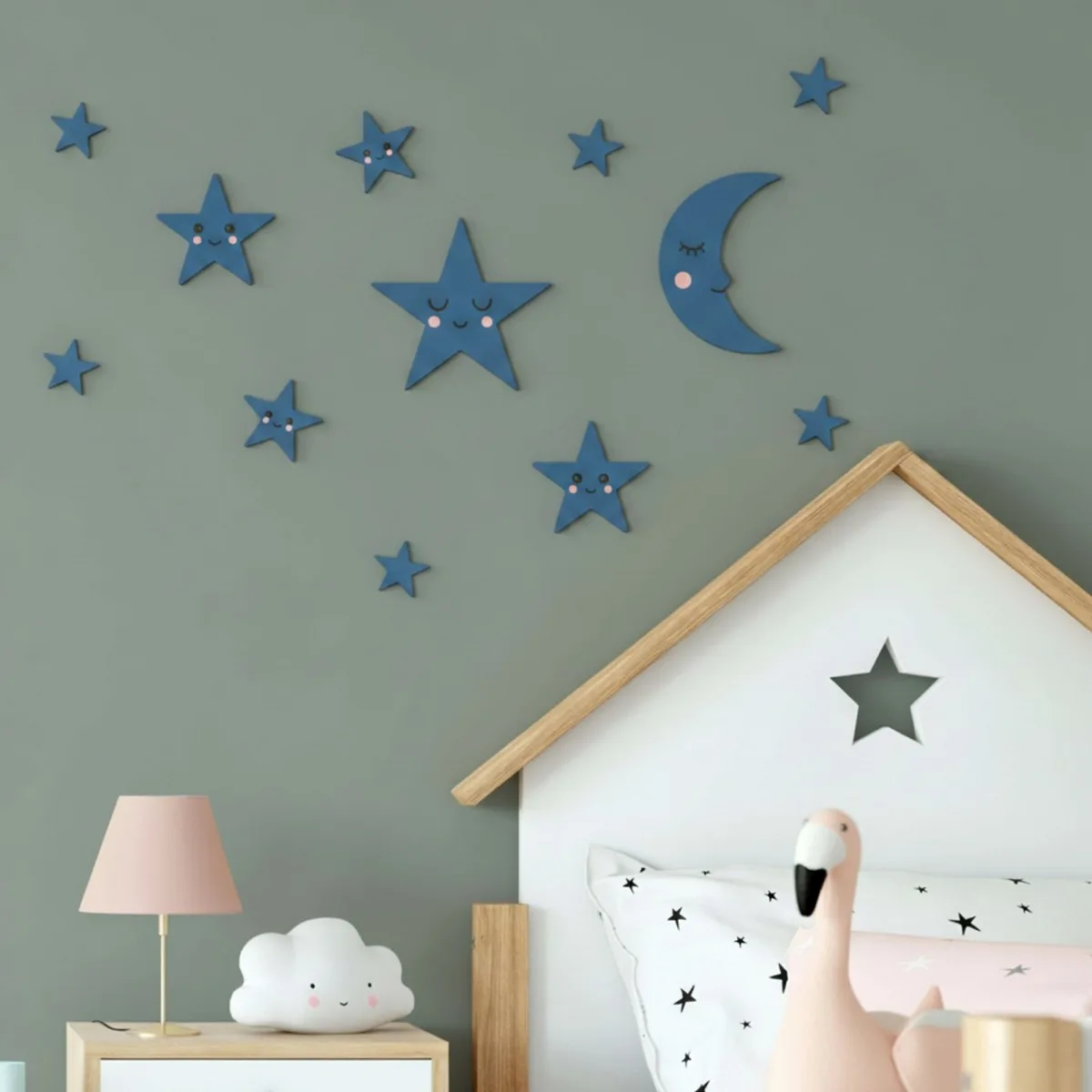 Moon and Stars Set Large – Birch Plywood Kawaii Nursery Decor