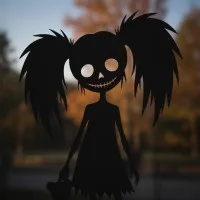 Zombie-Mädchen mit Teddybär Wandbild – gruselige Halloween-Silhouette – Birken-Sperrholz