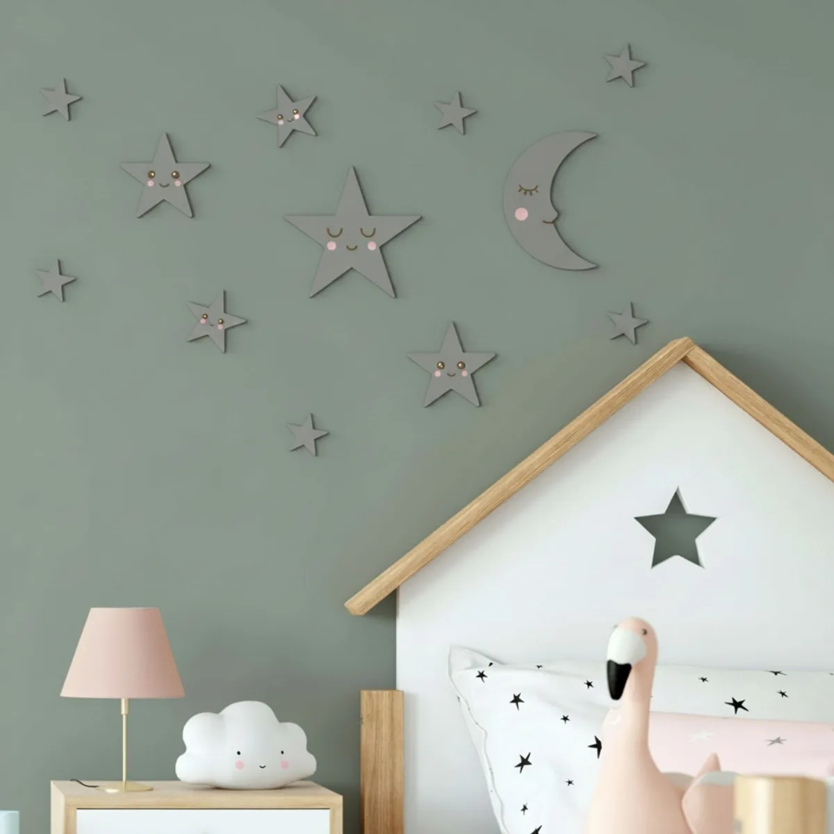 Moon and Stars Set Large – Birch Plywood Kawaii Nursery Decor