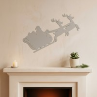 Traîneau du Père Noël – silhouette murale en contreplaqué de bouleau avec rennes