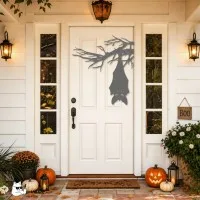 Chauve-souris suspendue à une branche Halloween – Silhouette effrayante pour porte et mur
