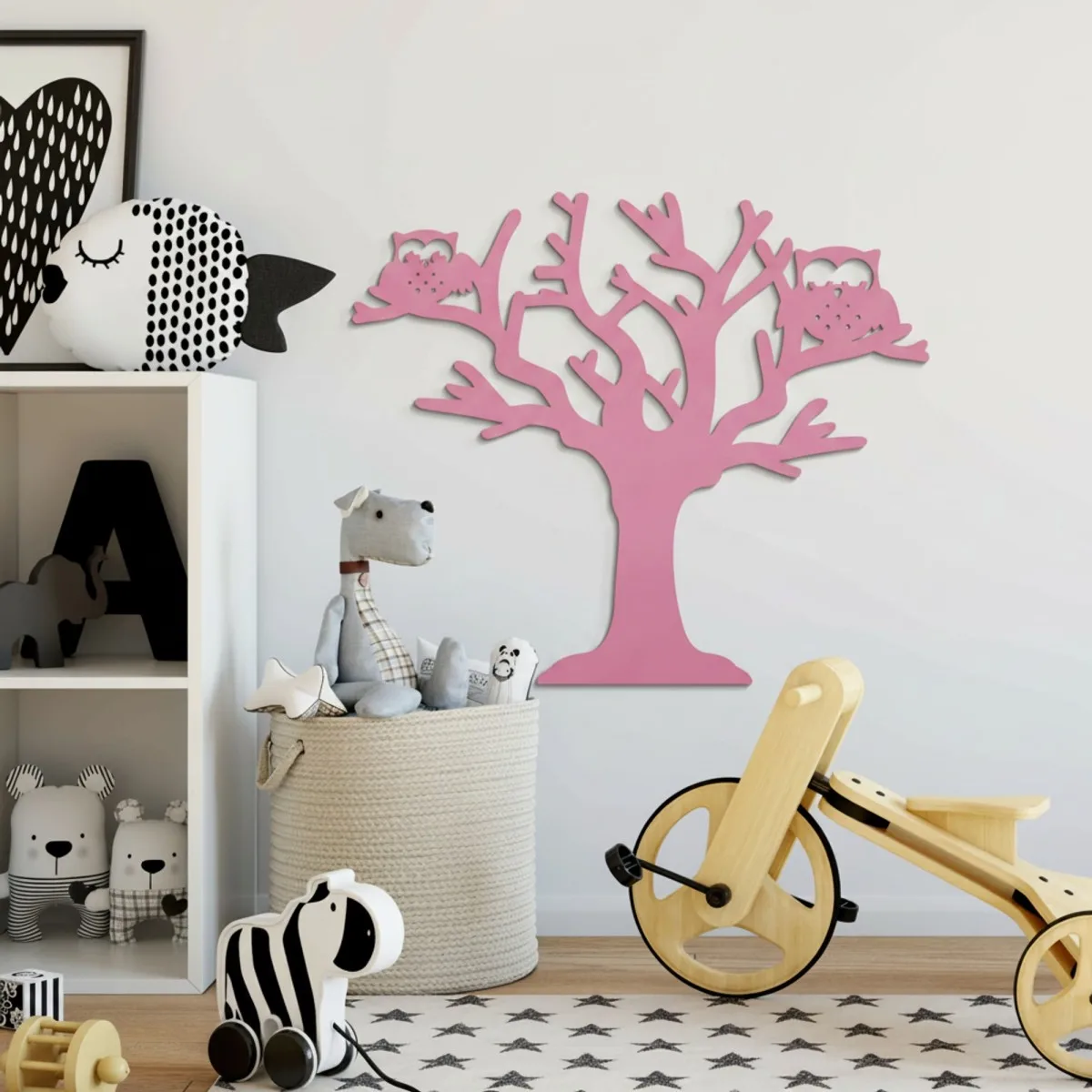 Déco murale en contreplaqué – Arbre aux deux chouettes