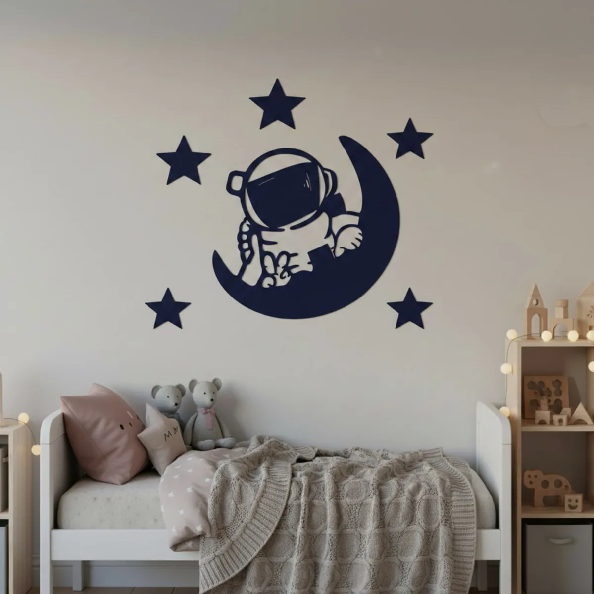 Birch Plywood Wall Decor - Little Astronaut with Moon and Stars