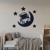 Birch Plywood Wall Decor - Little Astronaut with Moon and Stars