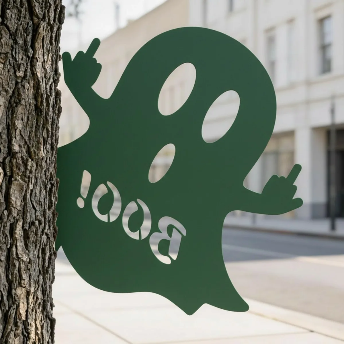 Halloween Frecher Geist Gartendeko – Lässiges BOO-Schild mit Stinkefinger 60 cm