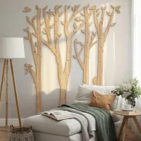 Plywood Wall Decor – Birch Forest with Birds, 120×140 cm