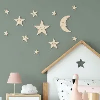 Moon and Stars Set Large – Birch Plywood Kawaii Nursery Decor