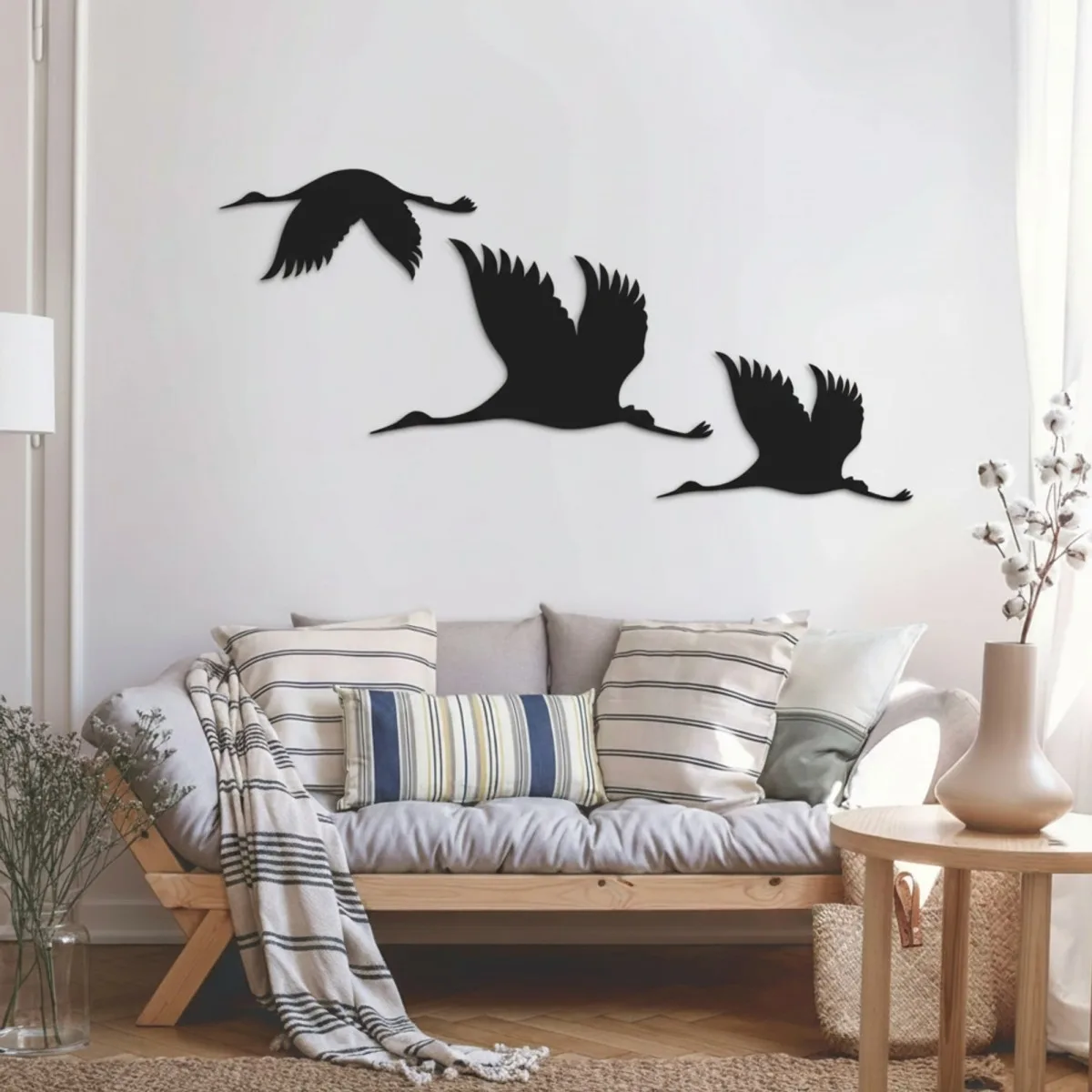 Décoration murale « Vol de Grues », set de 3 – Contreplaqué de bouleau