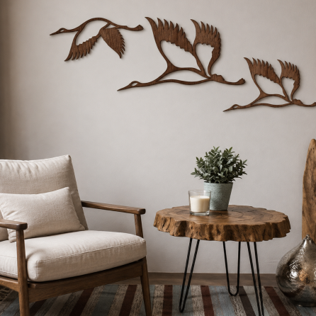 Wooden Wall Panel Flying Cranes