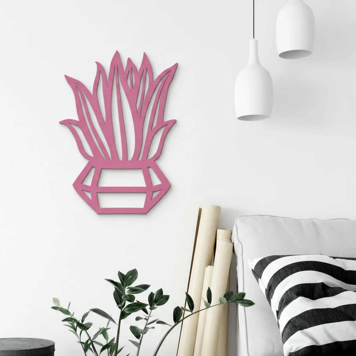 Diamond Potted Plant Wall Decor – Laser-Cut Birch Plywood
