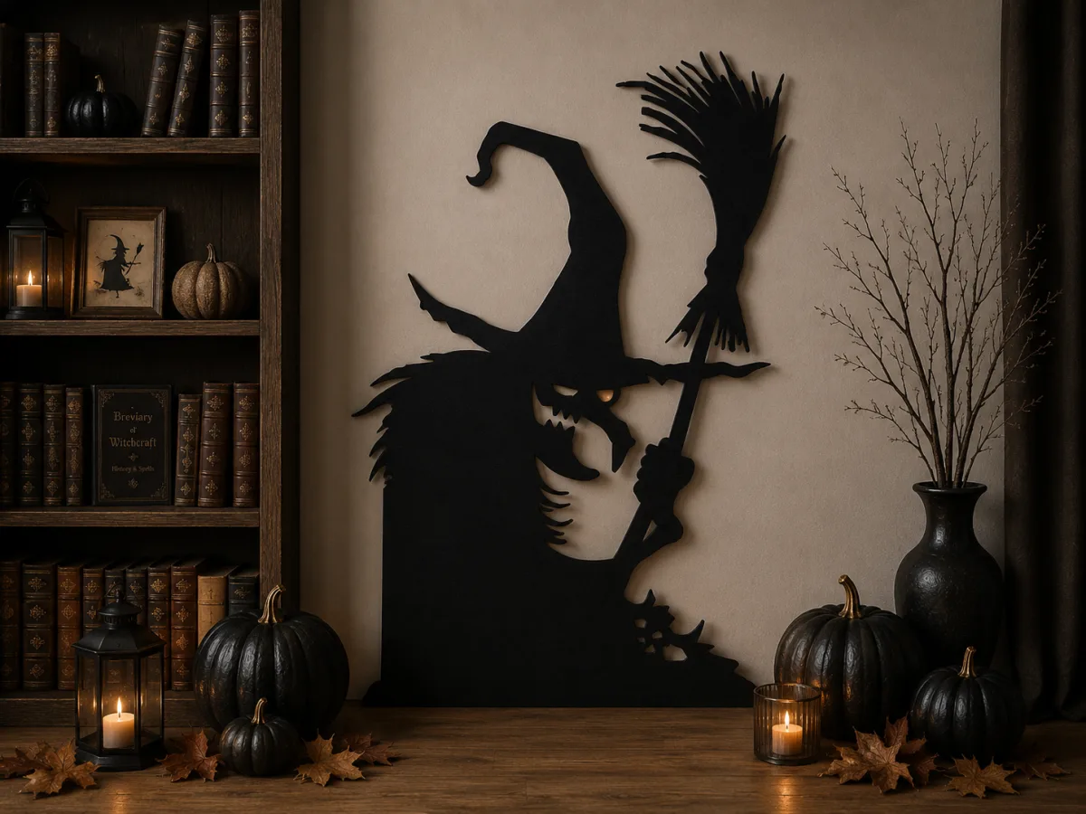 Plywood Witch with Broom Wall Art