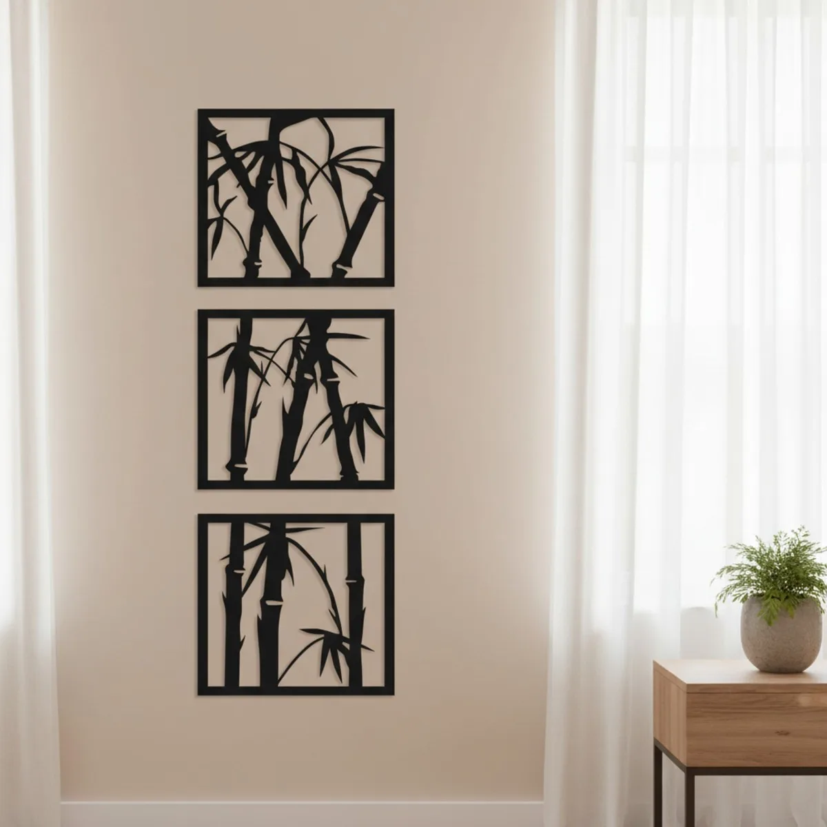 Bamboo Wall Decor Set of 3 Square Panels