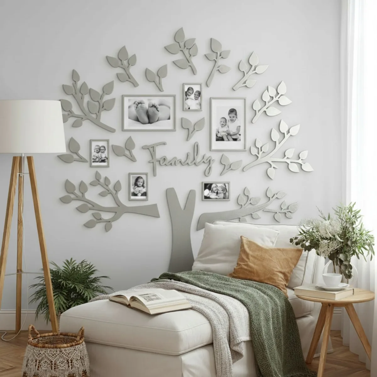 Family Tree Wall Decor XXL with 6 Photo Frames – Birch Plywood