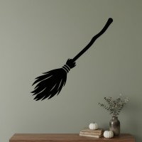 Classic Witch Broom Wall Decor – Diagonal Broomstick Silhouette – Birch Plywood 45x45 cm