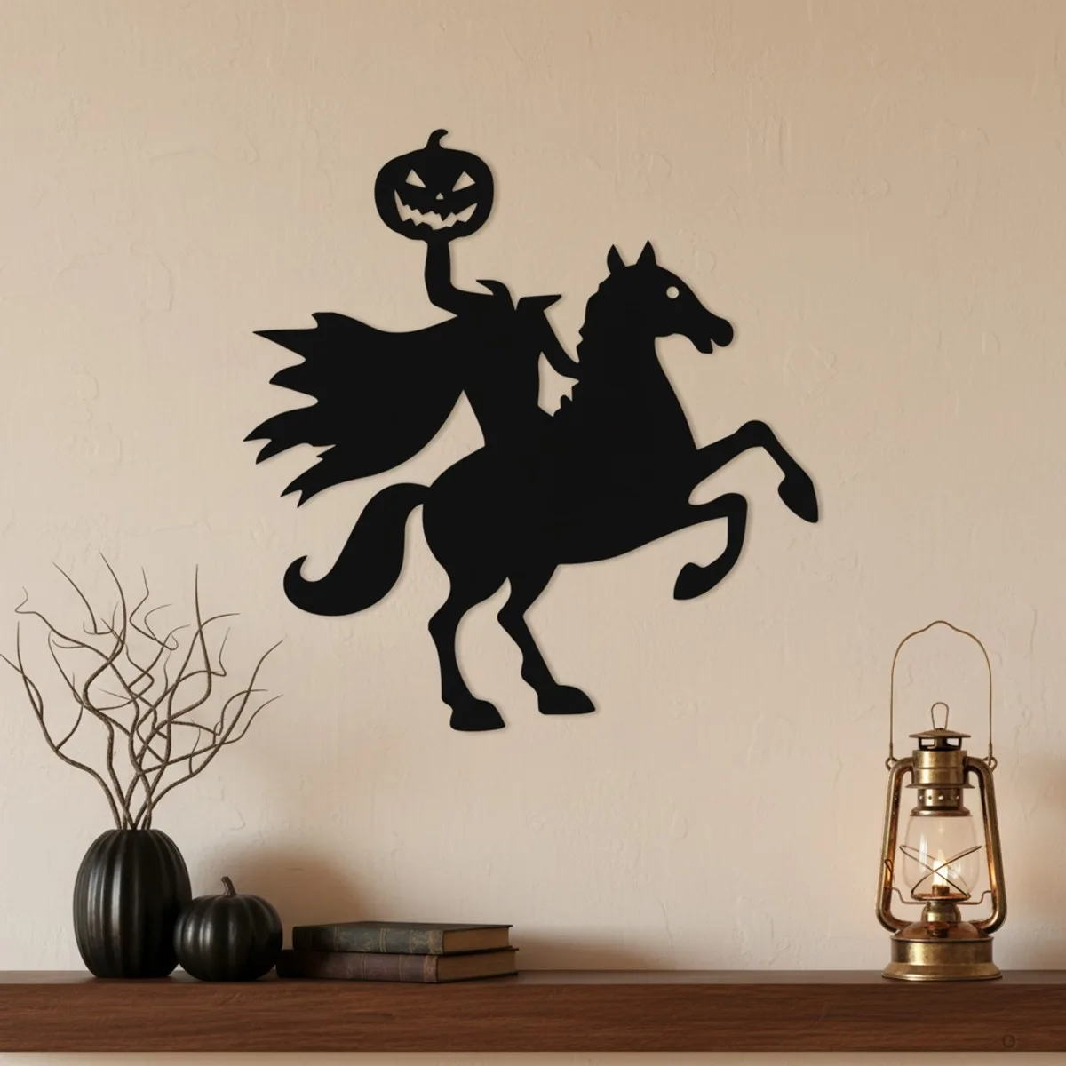 Headless Horseman Wall Decor – Rearing Horse Jack O Lantern – Birch Plywood