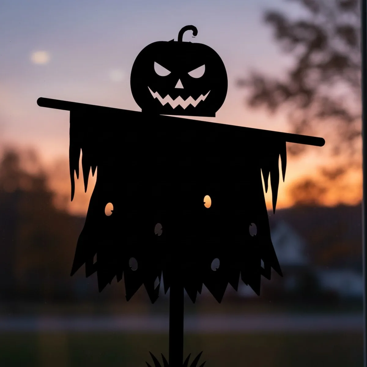 Pumpkin Scarecrow Wall Art – Halloween Stake Silhouette – Birch Plywood