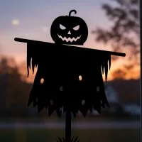 Pumpkin Scarecrow Wall Art – Halloween Stake Silhouette – Birch Plywood