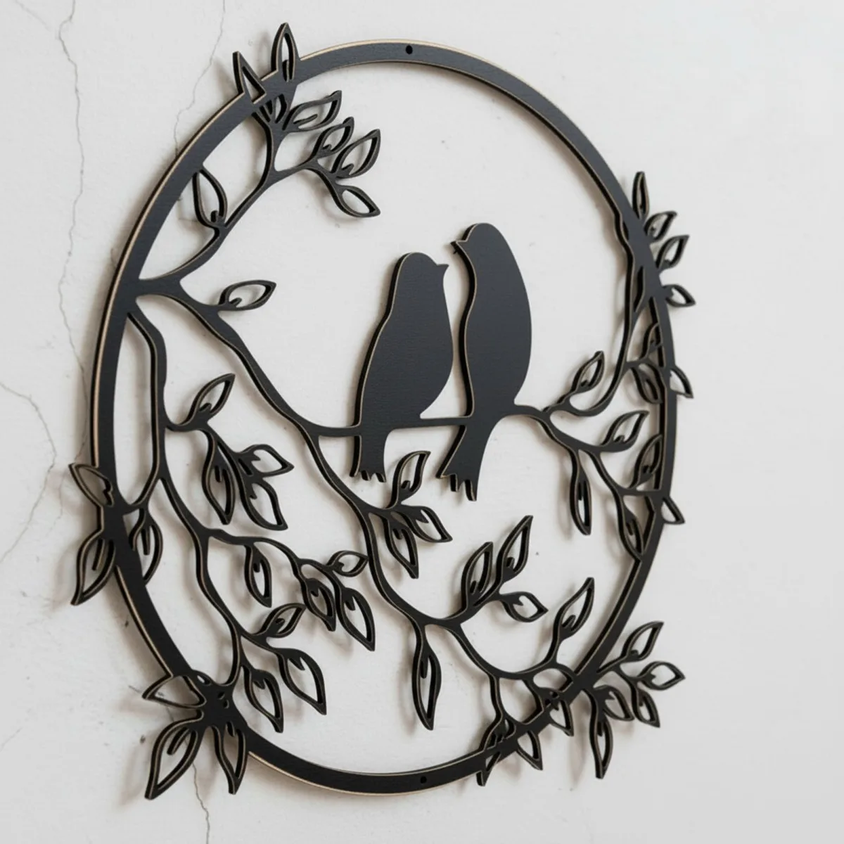 Liefdesvogels op tak — ronde wanddecoratie